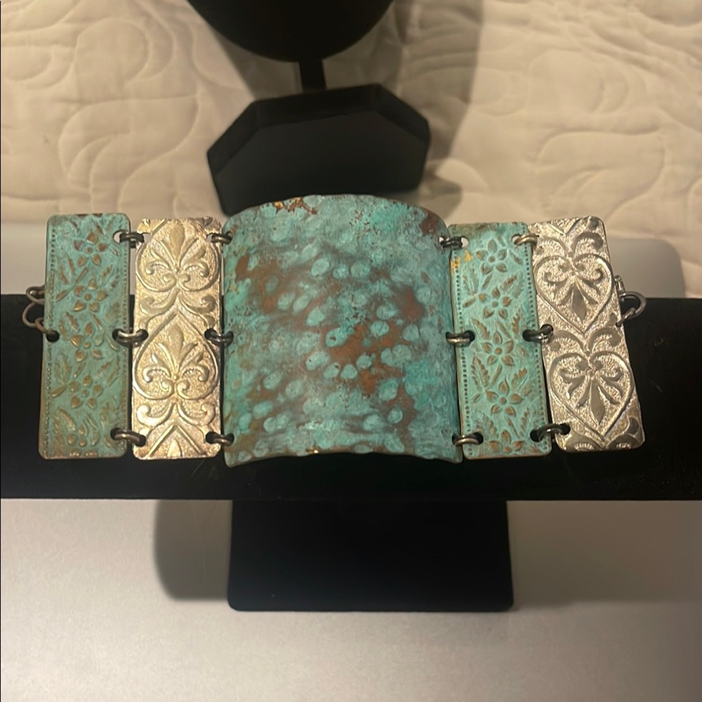 Blue And Silver Bracelet With Rectangular Panels … - image 2